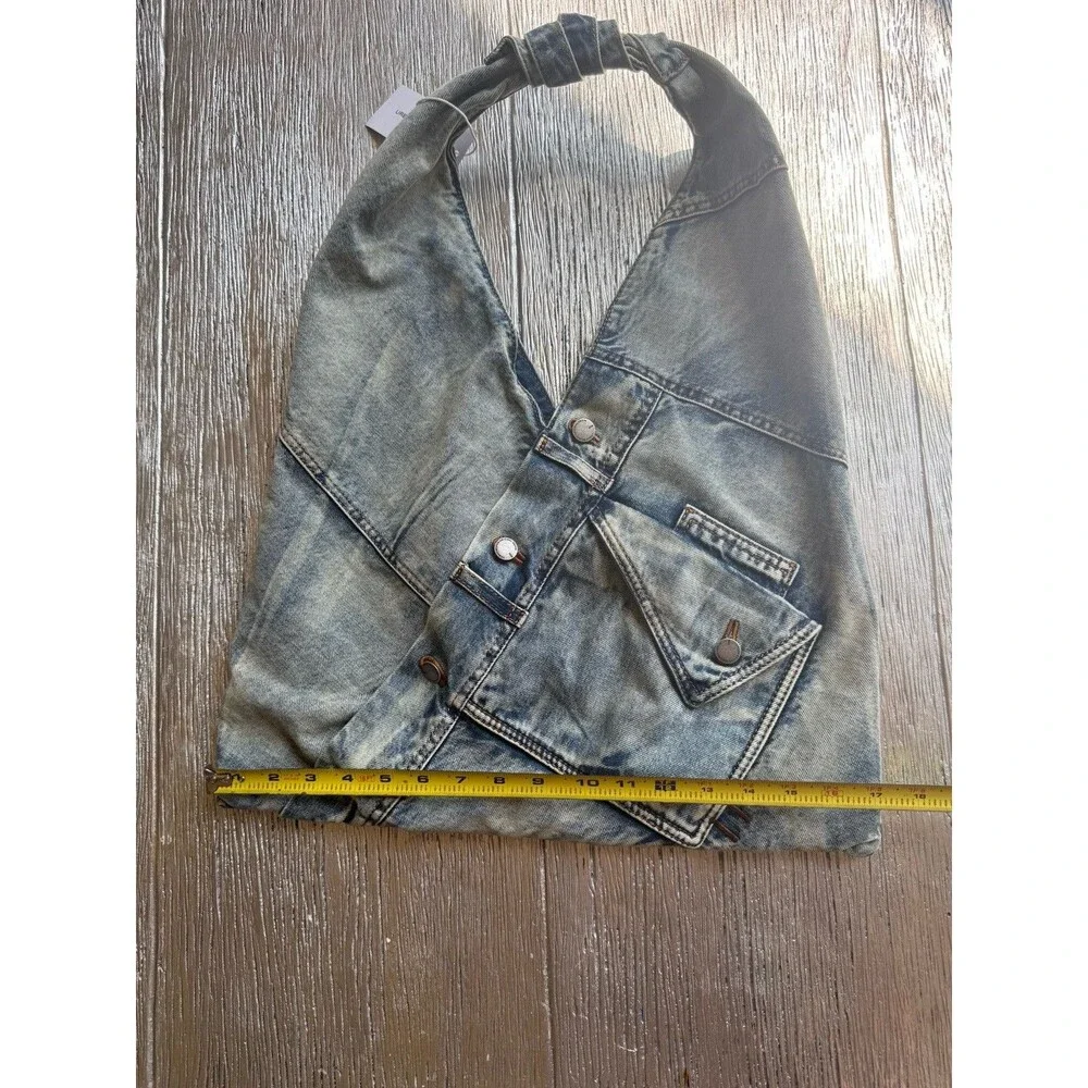 Urban Revivo Denim Shoulder Bag Acid Wash Blue Jean Hobo Purse NWT UAYB50083
